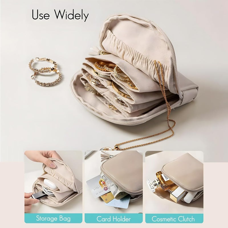 SEPSUMMER Travel Jewelry Case, Small High-End Large-Capacity Tassel Storage Bag Gifts for Women, Pouch Bags with Zipper, Velvet Jewelry Organizer Storage Bag for Bracelet Rings Earring (Matcha) - Image 3